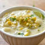 A bowl of corn and green chile chowder