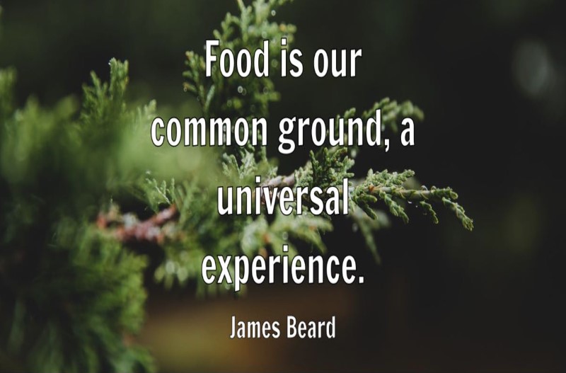 A quote by James Beard: "Food is our common ground, a universal experience."
